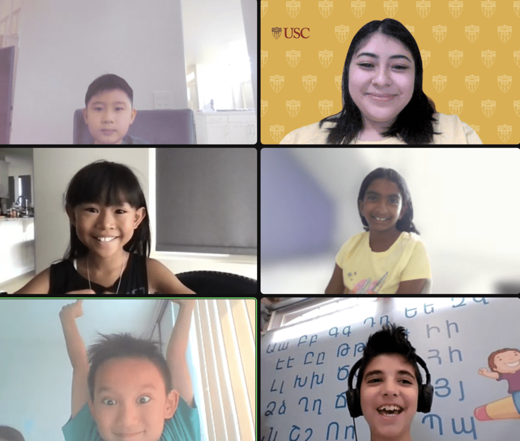 Photo of students and Teacher Assistant in a zoom call.